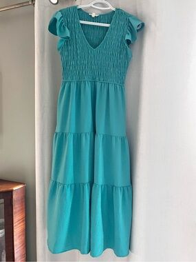 by the River Teal dress small, generous fit and full long skirt